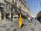 Moscow, Russia, August, 29, 2019. People walking in Kamergersky lane in sunny summer day