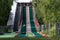 Moscow, Russia-August 6, 2019: image of children riding a summer slide in Sokolniki Park in Moscow