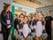 Moscow, Russia - December 22, 2019: Little girls-athletes of school age waiting start of sports performance