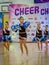 Moscow, Russia - December 22, 2019: Sports dance little girls with pompons at Cheer Challenge Cheerleader Championship