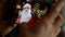 Moscow, RUSSIA - DESEMBER 3, 2019: Woman looking Santa Claus congratulations on smartphone closeup. New Year. Christmas
