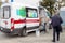 Moscow, Russia -  Emergency medical service.  Free vaccination against flu