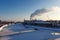 Moscow, Russia - February 01, 2018: Views of Moskva river from the Bol`shoy Kamennyy Bridge at sunny winter morning. Moscow in wi