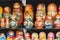 MOSCOW, RUSSIA - FEBRUARY 13, 2018: Colorful bright russian nesting dolls Matrioshka. Traditional russian souvenir