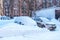 Moscow, Russia - February 18, 2021: Snow covered car after heavy snowfall in Moscow