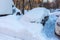 Moscow, Russia - February 18, 2021: Snow covered car after heavy snowfall in Moscow