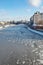 Moscow, Russia - February 22, 2018: Kremlin and the Variety Theatre, bridge and Moscow river.