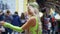 MOSCOW, RUSSIA - FEBRUARY 29, 2020: Celebration of Brazilian carnival. Beautiful girl in colorful festive costume