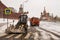 MOSCOW, RUSSIA-FEBRUARY 8: snow-clearing equipment eliminates th