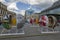 MOSCOW, RUSSIA - FIFA World Cup 2018 Host City MOSCOW Shalyapin Square, big balls with maps and flags of countries