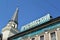 MOSCOW, RUSSIA. A fragment of the building of the Yaroslavl station with an inscription sign. Komsomolskaya Square, 5