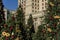 Moscow, Russia - January 10, 2018: City christmas decoration. Christmass trees in front of the Four season hotel