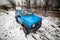 Moscow, Russia - January 24, 2020: New mini SUV Suzuki Jimny Static Photos in winter forest. close-up