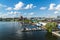 Moscow, Russia - July 09.2016. Pleasure boats at pier of the yacht club Shore House