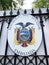 Moscow, Russia, July, 16, 2019. Coat of arms on the fence of the Embassy of Ecuador in Gorokhovsky lane in Moscow