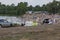 MOSCOW, RUSSIA - July 17, 2021: City residents flee the heat on the shore of a reservoir