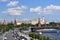 Moscow. Russia. July 2018. - Panoramic view of the Moscow River, the Kremlin on a sunny summer day. Movement along the embankment