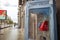 MOSCOW, RUSSIA - JULY 27, 2020: : Old coin payphone on the street, the center of Moscow city.
