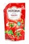 Moscow, Russia - July 28, 2020: ASTORIA chili tomato ketchup with cayenne pepper flavor in a soft retail pack isolated on white