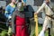 MOSCOW,RUSSIA-June 06,2016: Medieval warrior prepares for duel. Knight stands in helmet with sword and shield in his hands