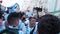 MOSCOW, RUSSIA, JUNE 20, 2018: Soccer World Cup Argentine football fans with flags at the on Nikolskaya Street, a crowd