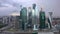 Moscow, Russia - June, 2019: Aerial drone pan shot left to right of Moscow City at daylight
