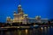 Moscow, Russia-June 2019. The building on Kotelnicheskaya embankment, the first of seven Stalinist high-rises in the late evening