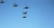 MOSCOW, RUSSIA - June 24,2020. An air parade of military combat helicopters of Russian Air Force fly in skies of Moscow over