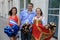 MOSCOW, RUSSIA - June 26, 2018: fans take photo with russian beauty models before the World Cup Group C game between France and De