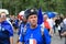 MOSCOW, RUSSIA - June 26, 2018: French and Denmark fans celebrating during the World Cup Group C game between France and Denmark a