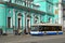 Moscow, Russia - March 14, 2016. Trolley bus at bus stop in front of Cathedral Epiphany at street Spartacus