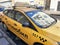 Moscow, Russia, March, 15, 2022. Yellow taxi `City-Mobile` in Moscow