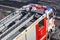 Moscow, Russia - May 01, 2019: Top view of parked large fire truck on Moscow street at sunny day