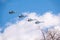 Moscow, Russia - May, 05, 2021: Sukhoi SU-35 flying over Red Square during the preparation of the May 9 parade