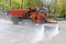 MOSCOW, RUSSIA - MAY 08,2015: Multipurpose road machine KamAZ which can operate as dump truck or as street cleaner for washing