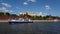 Moscow, Russia - May 12. 2018. Ships sail on river past the Kremlin