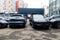 Moscow, Russia - May 18, 2019: New generation of Porsche Cayenne in gray-blue color parked on the street. Back side, taillights