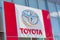 Moscow, Russia - May, 2018: Toyota automobile dealership Sign. Toyota is a japanese manufacturer of automobiles and commercial veh