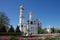 Moscow, Russia - May, 2021: Moscow kremlin inside in sunny spring day. Ivan the Great belltower