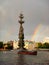 MOSCOW, RUSSIA - MAY 26, 2011: View of Peter Great monument architect Zurab Tseretely with rainbow