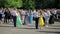 Moscow Russia May 26, 2022. School graduates dance a farewell school waltz.