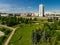 Moscow, Russia - May 27. 2018. large urban pond in Victory Park in Zelenograd