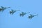 MOSCOW, RUSSIA - May 9, 2018: Group of Russian military supersonic high-altitude all-weather long-range interceptor SU-30SM Flan