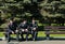 Moscow,Russia, May 9, 2018: police officers sitting on a bench in sunny day