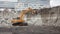 Moscow. Russia. News. Today. Excavator destroys the snow mountain. Consequences of a multi-day snowfall. Snowy weather. Outdoor.