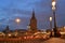 Moscow, Russia - Nov 1. 2023. General view of Leningradskaya Hotel in the night