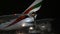 MOSCOW, RUSSIA, NOVEMBER 11, 2016: Emirates A380 Airbus is treated against icing at Domodedovo airport.