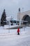 MOSCOW,RUSSIA - November 15, 2016: girl looking at SU-27 plane a