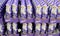 Moscow, Russia, November 2020: Close up of lots of chocolate winking Santa Claus Milka in purple