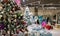 Moscow, Russia, November 2020: Masked shoppers view and choose Christmas toys at a Christmas sale in the Shopping Mall